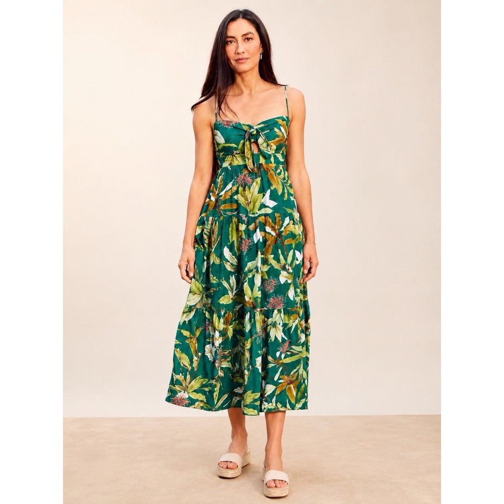 O.P.T. Terry Tropical Fern Linen Blend Midi Dress Size S